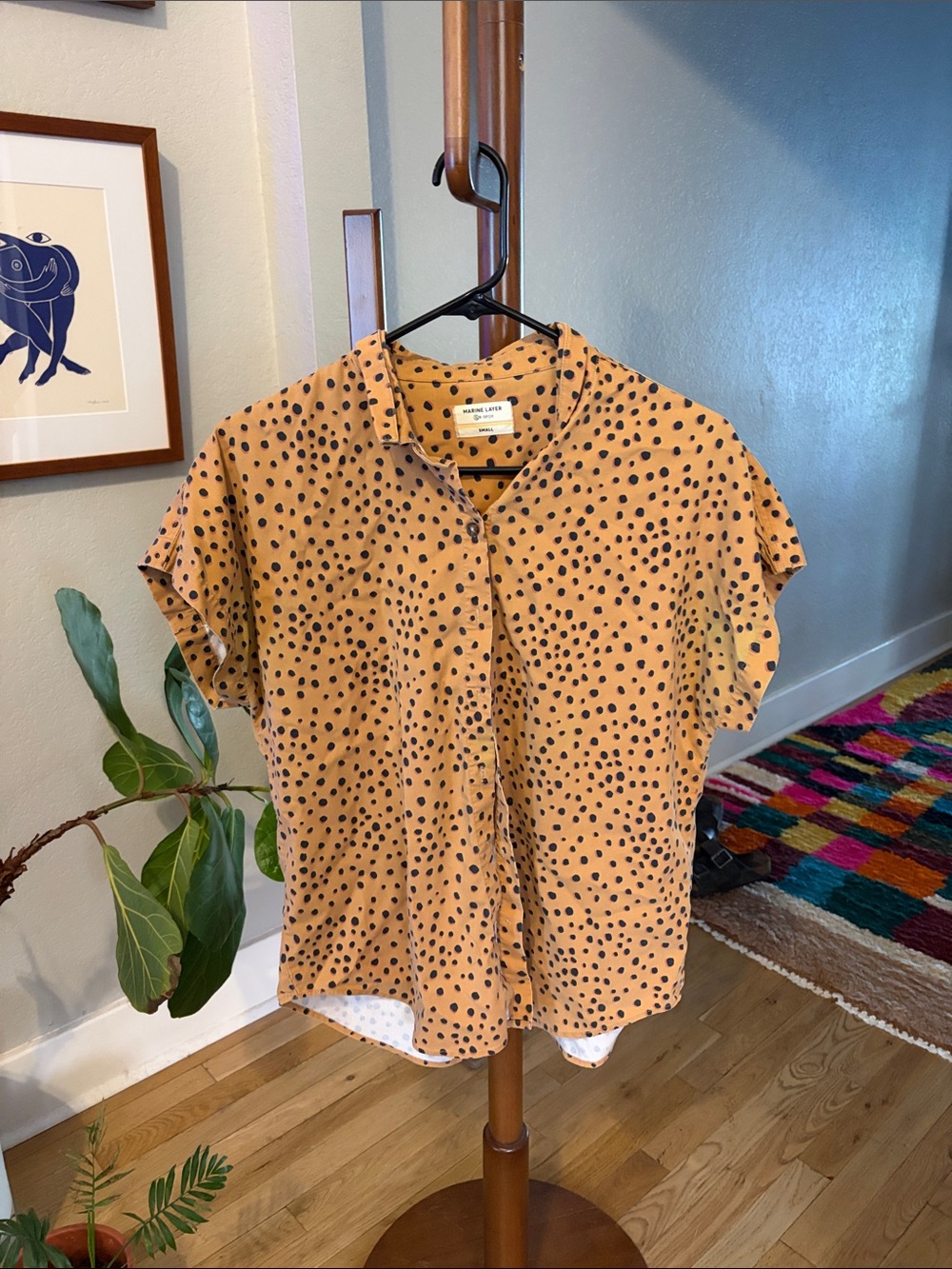 Madewell Cheetah Print Short-Sleeve Button-Up Blouse with Black Polka Dots